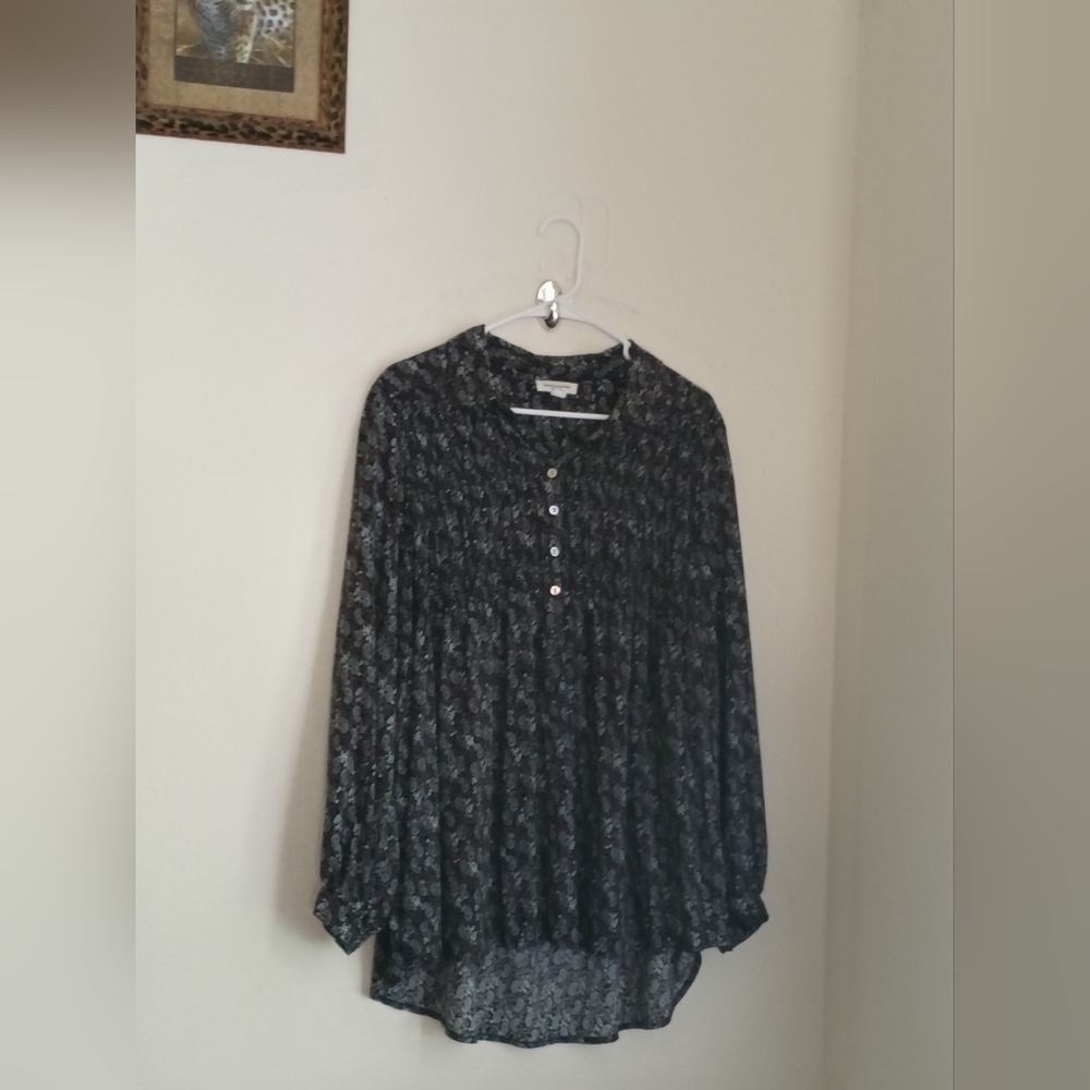 Beachlunchlounge Blouse Women Large Black, White & Brown Office Academia Casual